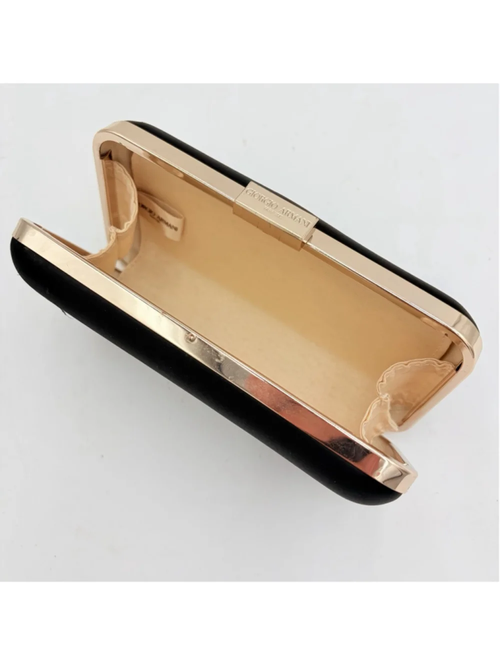 GIORGIO ARMANI PARFUMS Hard Case CLUTCH Black Gold Tone Evening Bag